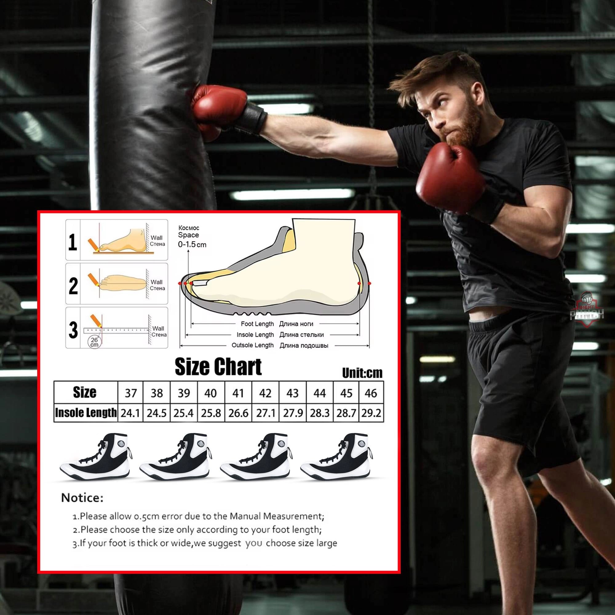 RightPunch Kickboxing Shoes For Sports Professioanls Intense Training