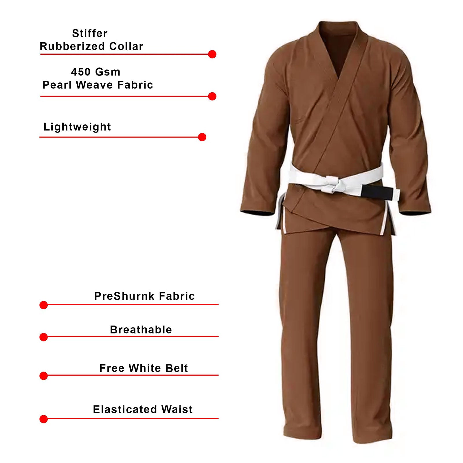 BJJ Gi for Men & Women Brazilian Jiu Jitsu GI Brown Suit with Free Belt 450 GSM - RightPunch Sports