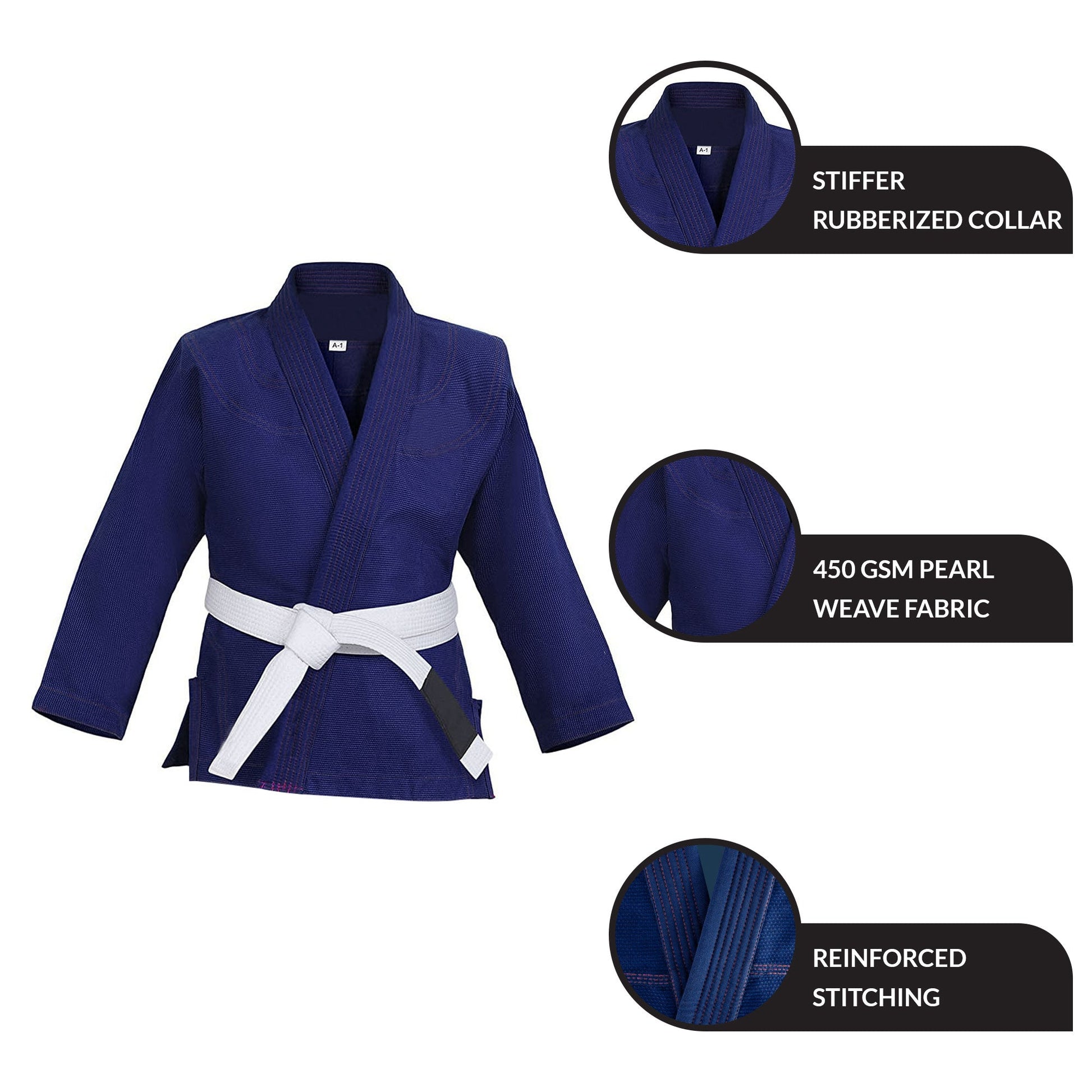 BJJ Gi for Men & Women Brazilian Jiu Jitsu GI Navy Blue Suit with Free Belt 450 GSM - RightPunch Sports