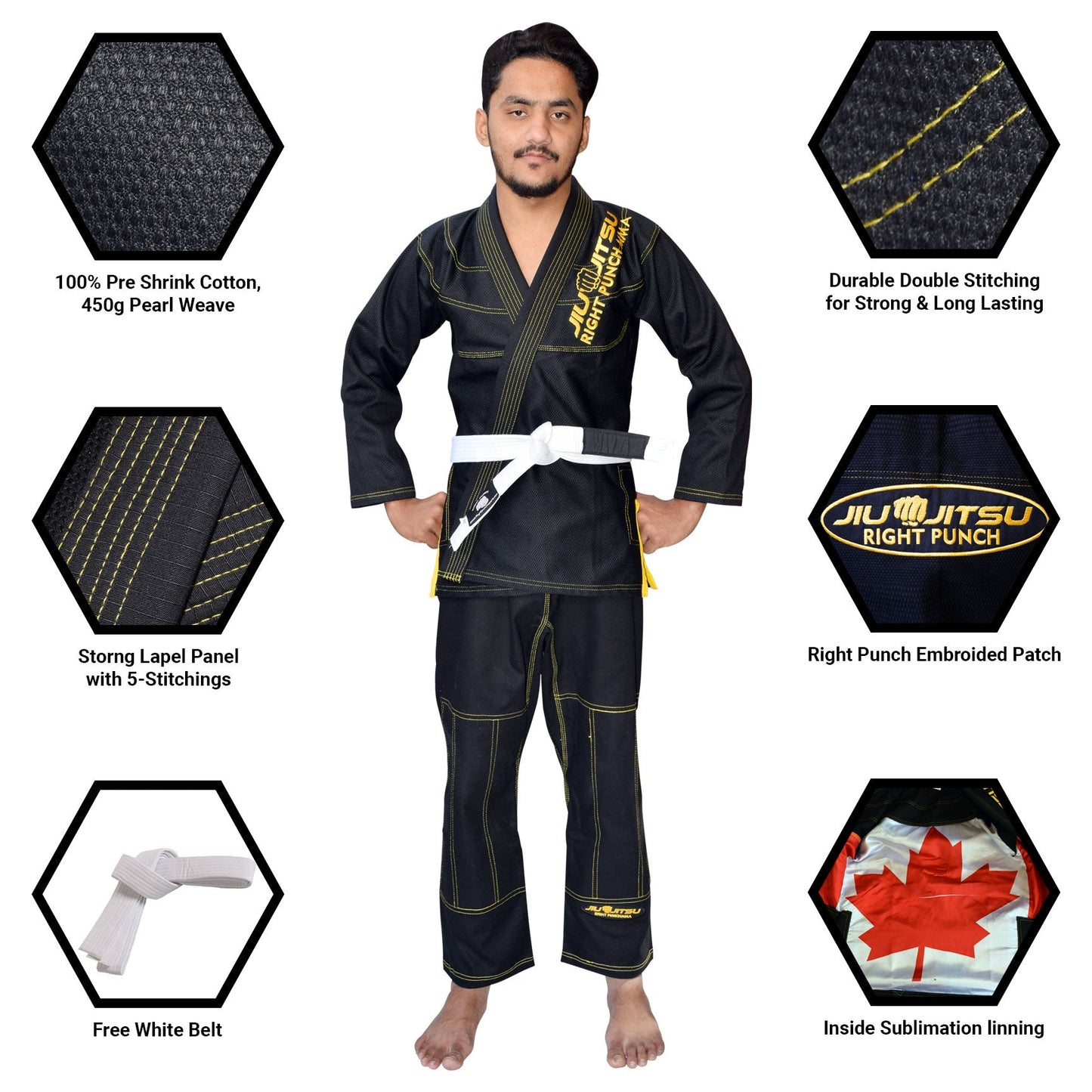 Black Bjj Gi for Kids - Brazilian Jiu Jitsu for Kids With Free Belt - RightPunch Sports