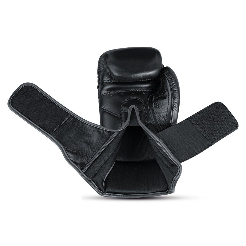 Black Genuine Leather Boxing Gloves - Real Leather Gloves - RightPunch Sports