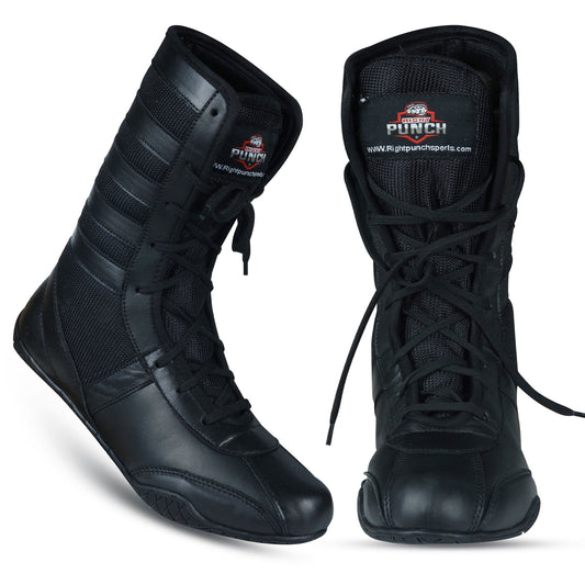 Black Long Boxing and Wrestling Shoes Anti Slip and Lightweight - RightPunch Sports