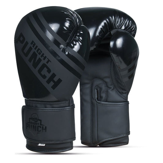 Black Synthetic Leather Boxing Gloves – Durable & Comfortable - RightPunch Sports