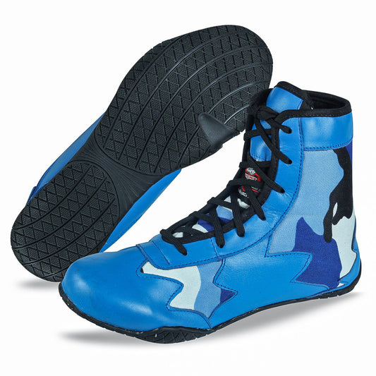 Blue Camo Shoes for Boxing and Wrestling - RightPunch Sports