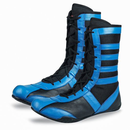 Blue Long Boxing and Wrestling Shoes Anti Slip and Lightweight - RightPunch Sports