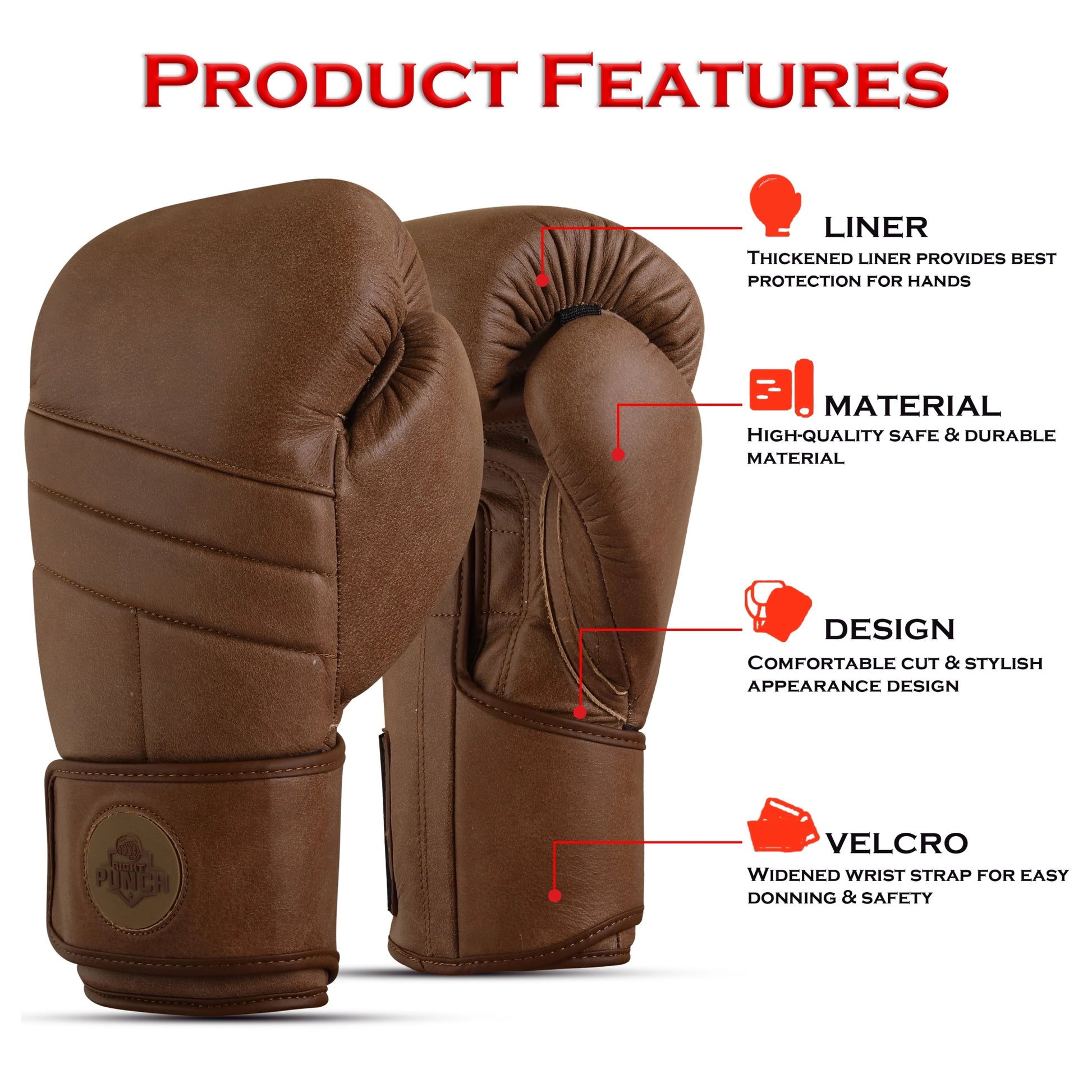 Boxing Gloves Pure Leather Shock Absorption - RightPunch Sports