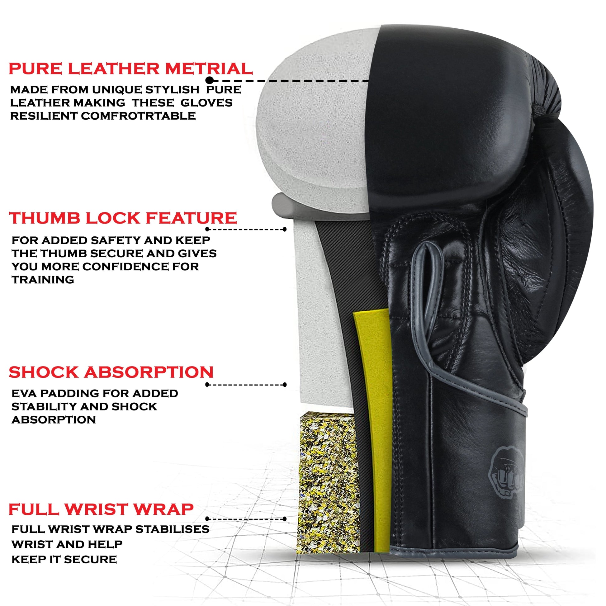 Boxing Gloves Pure Leather Shock Absorption - RightPunch Sports