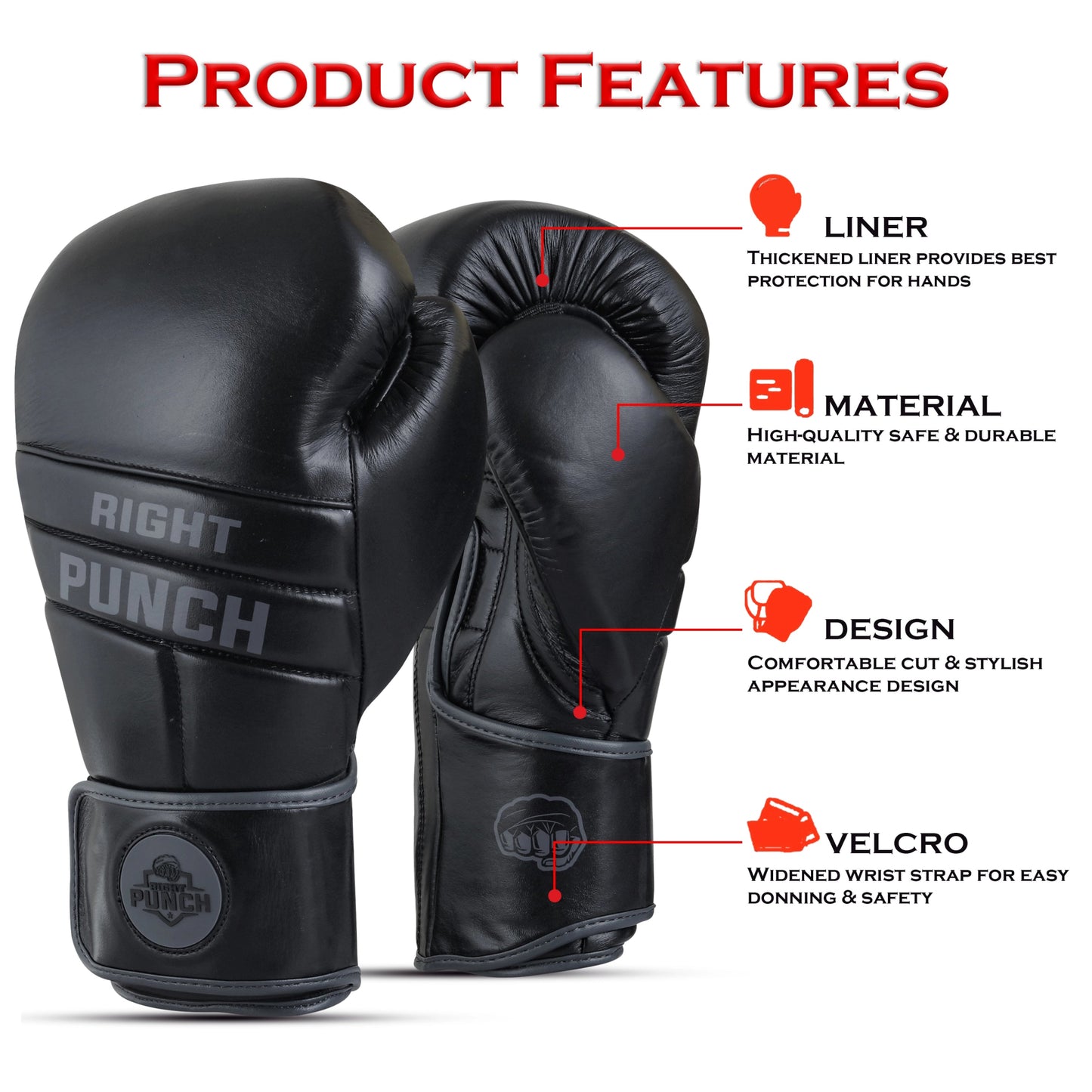 Boxing Gloves Pure Leather Shock Absorption - RightPunch Sports