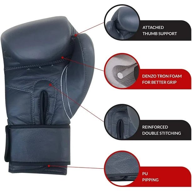 Genuine Leather Boxing Gloves Dark Gray - Unisex - RightPunch Sports