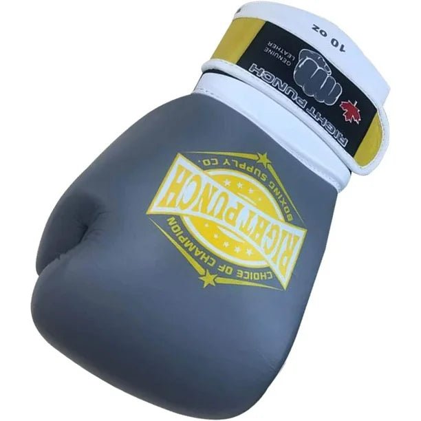 Genuine Leather Boxing Gloves Gray - Unisex - RightPunch Sports