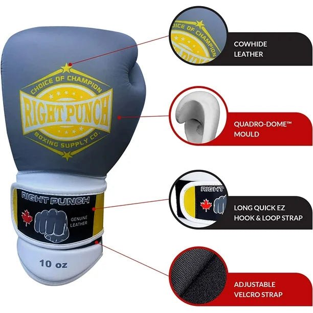 Genuine Leather Boxing Gloves Gray - Unisex - RightPunch Sports