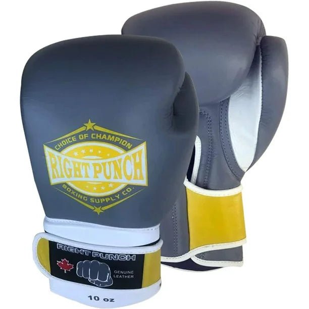 Genuine Leather Boxing Gloves Gray - Unisex - RightPunch Sports