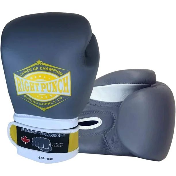 Genuine Leather Boxing Gloves Gray - Unisex - RightPunch Sports