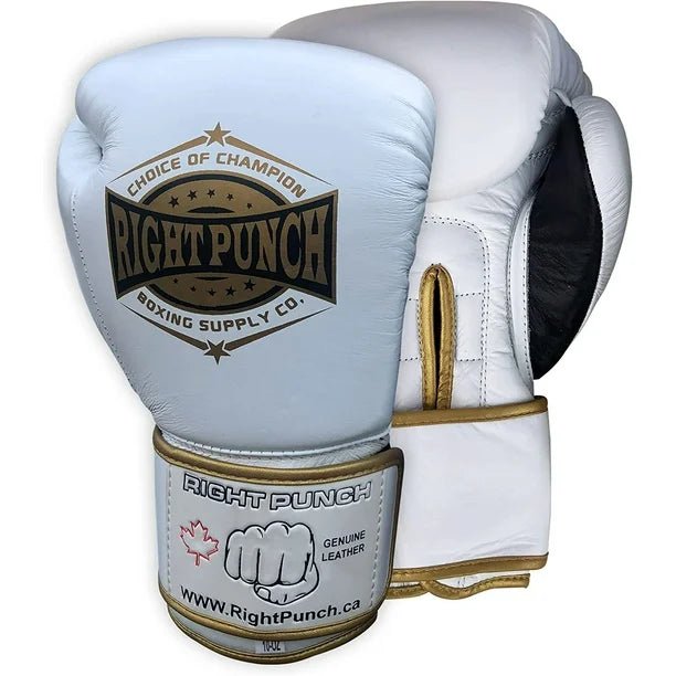 Genuine Leather Boxing Gloves White - Unisex - RightPunch Sports