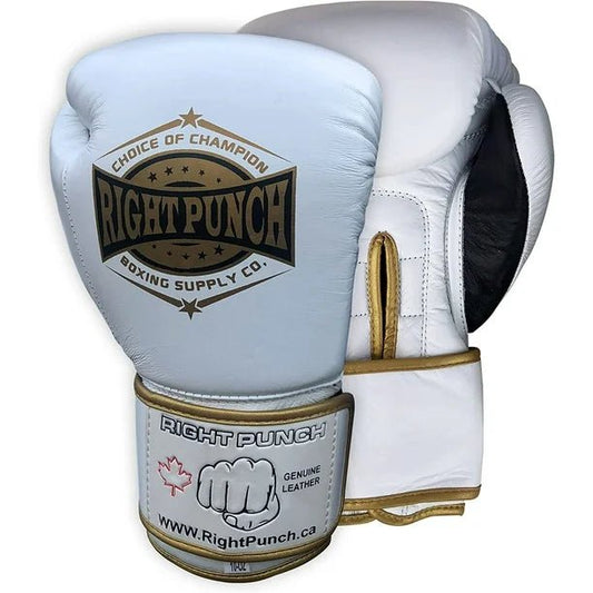 Genuine Leather Boxing Gloves White - Unisex - RightPunch Sports