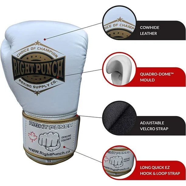 Genuine Leather Boxing Gloves White - Unisex - RightPunch Sports