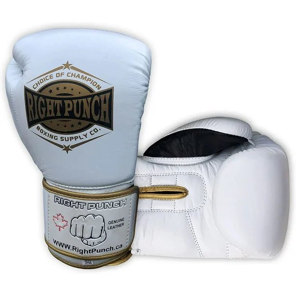 Genuine Leather Boxing Gloves White - Unisex - RightPunch Sports