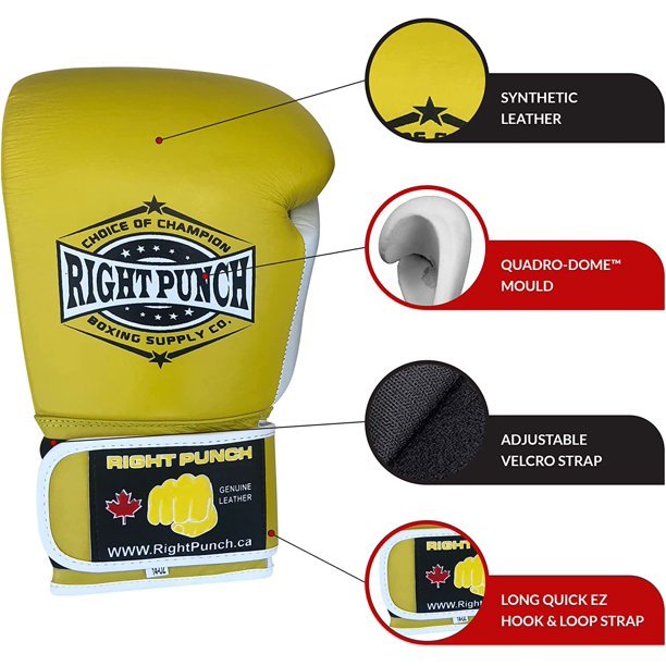 Genuine Leather Boxing Gloves Yellow - Unisex Sparring Gloves - RightPunch Sports