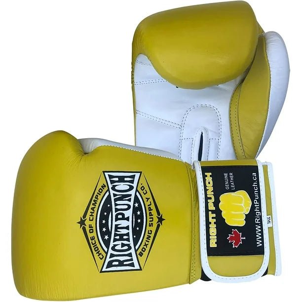 Genuine Leather Boxing Gloves Yellow - Unisex Sparring Gloves - RightPunch Sports