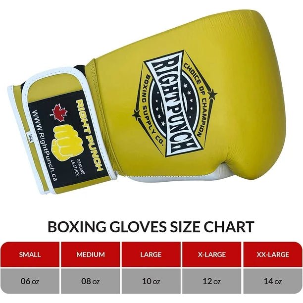 Genuine Leather Boxing Gloves Yellow - Unisex Sparring Gloves - RightPunch Sports