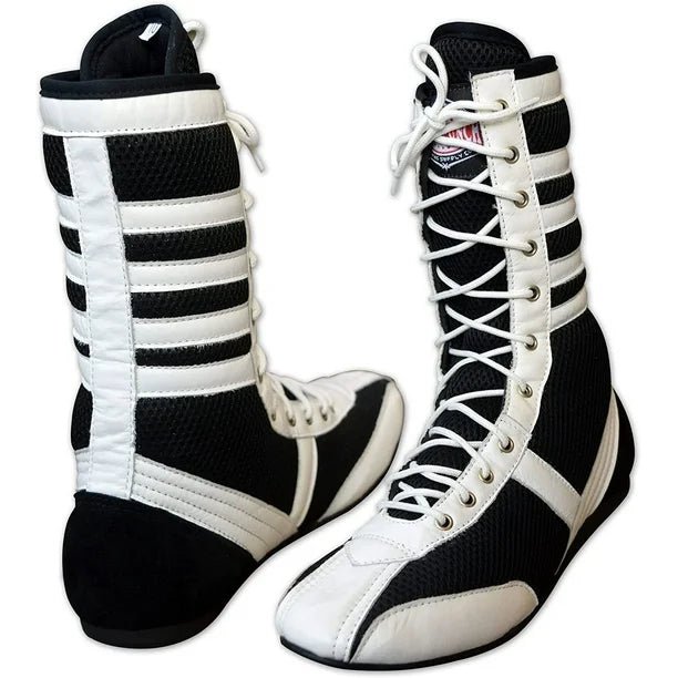 Long Boxing Shoes Anti Slip and Lightweight Black and White - RightPunch Sports