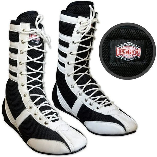 Long Boxing Shoes Anti Slip and Lightweight Black and White.