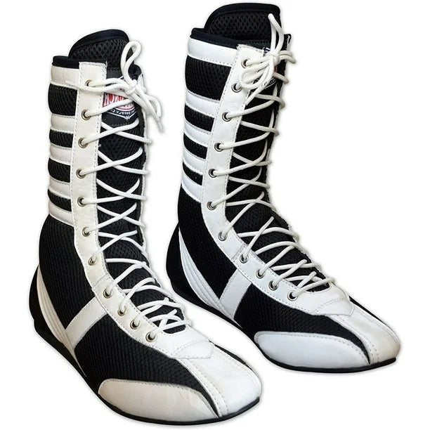 Long Boxing Shoes Anti Slip and Lightweight Black and White - RightPunch Sports