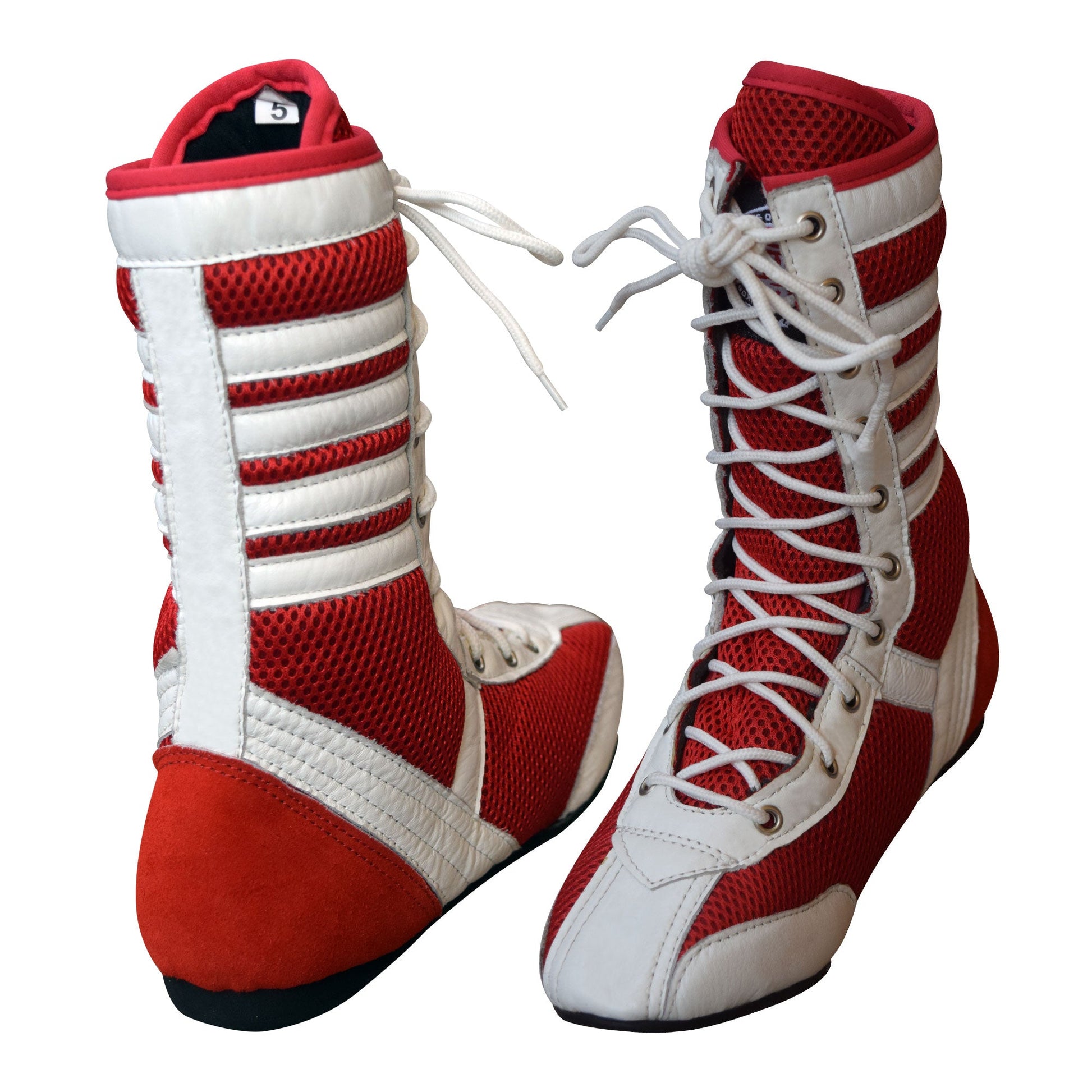 Long Boxing Shoes Anti Slip and Lightweight Red and White - RightPunch Sports