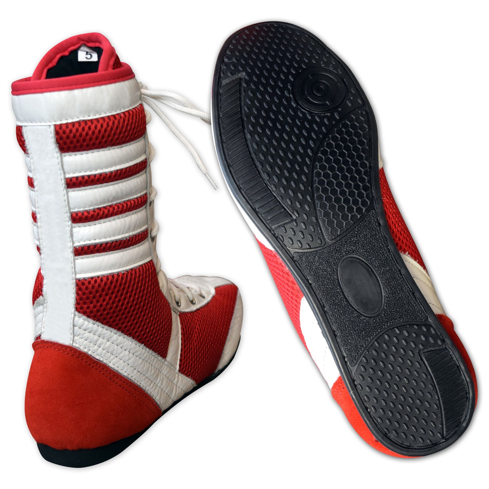 Long Boxing Shoes Anti Slip and Lightweight Red and White - RightPunch Sports