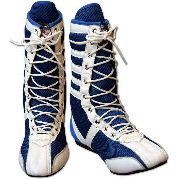 Long Boxing Shoes Anti Slip and Lightweight White and Blue - RightPunch Sports