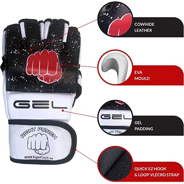 MMA Gloves Cowhide Leather White Sparring Gloves - RightPunch Sports