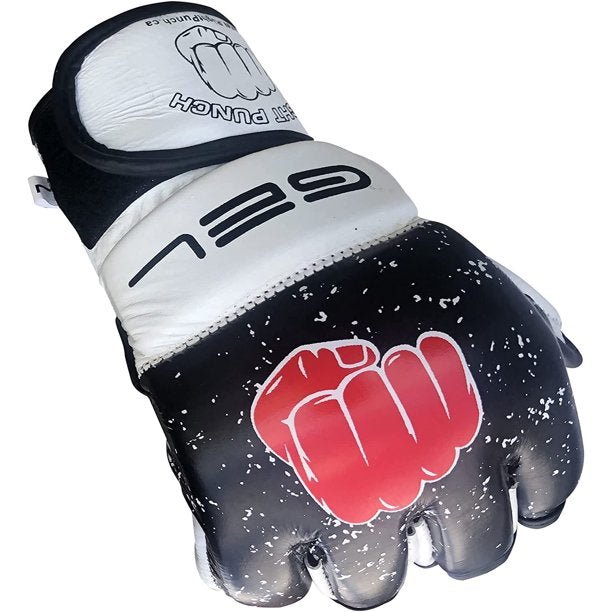 MMA Gloves Cowhide Leather White Sparring Gloves - RightPunch Sports