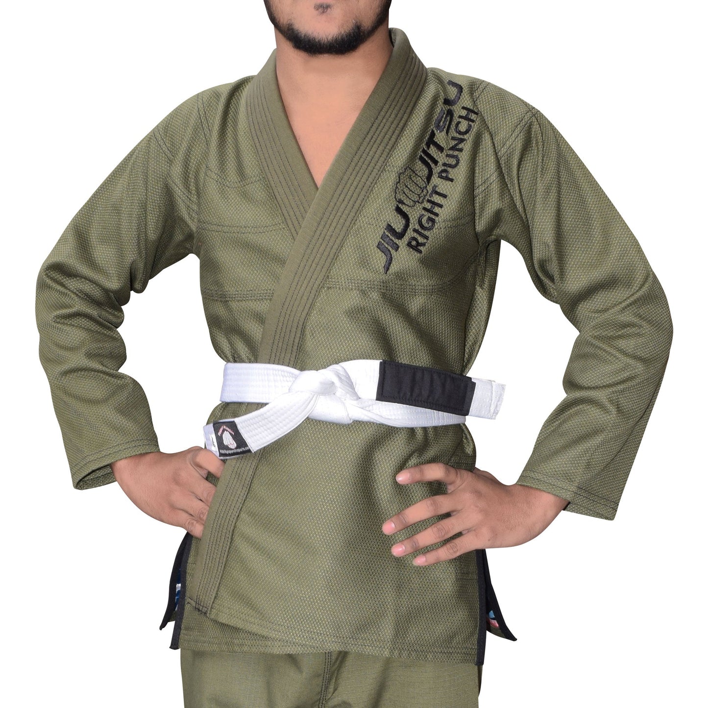 Olive Green Bjj Gi for Kids - Brazilian Jiu Jitsu for Kids With Free Belt - RightPunch Sports