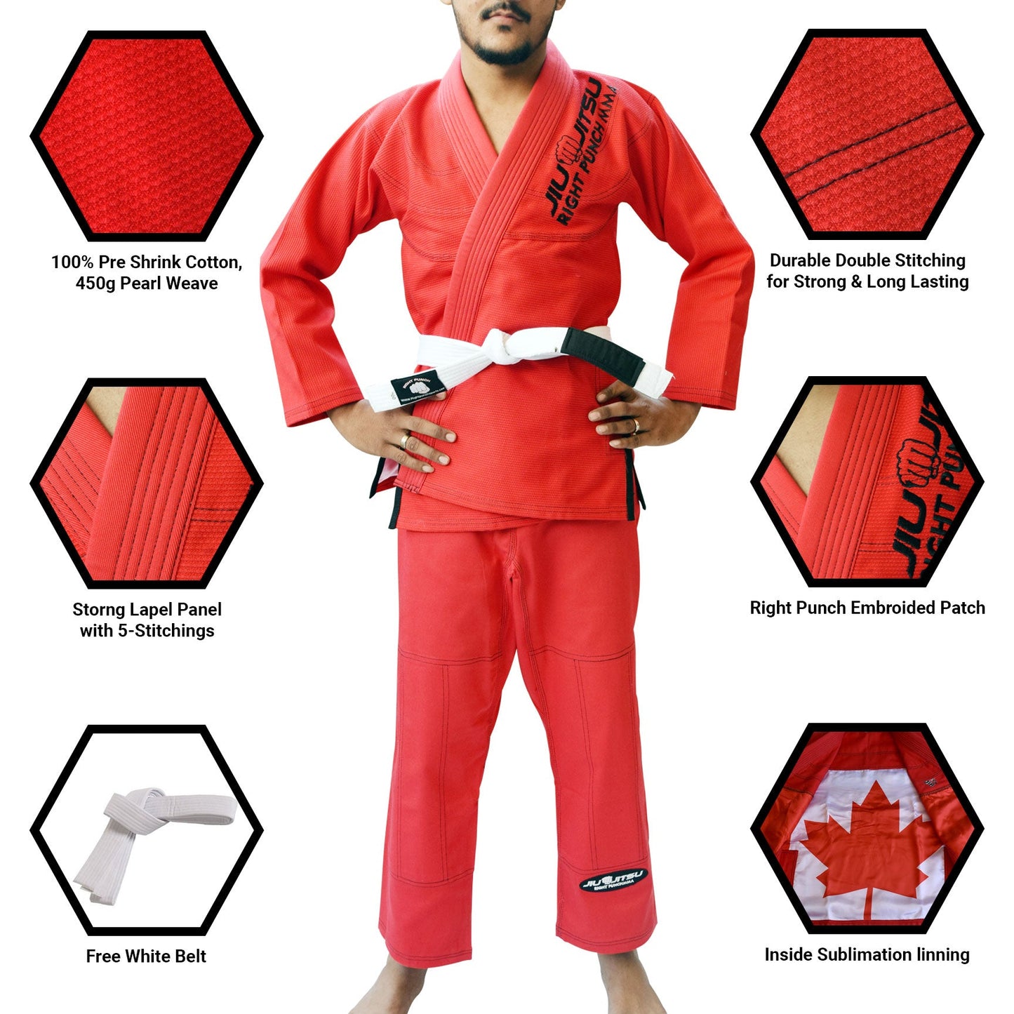 Red Bjj Gi for Kids - Brazilian Jiu Jitsu for Kids With Free Belt - RightPunch Sports