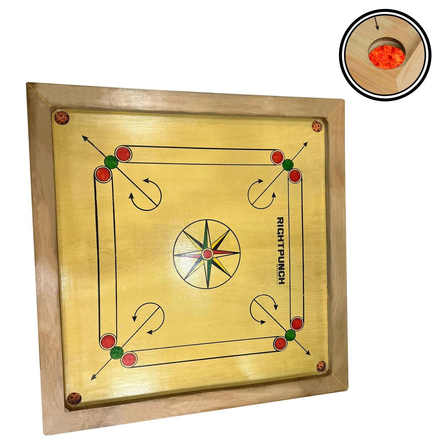 Right Punch Wooden Carrom Board Game Set with Coins, Queen, Striker, and Cue Sticks - RightPunch Sports