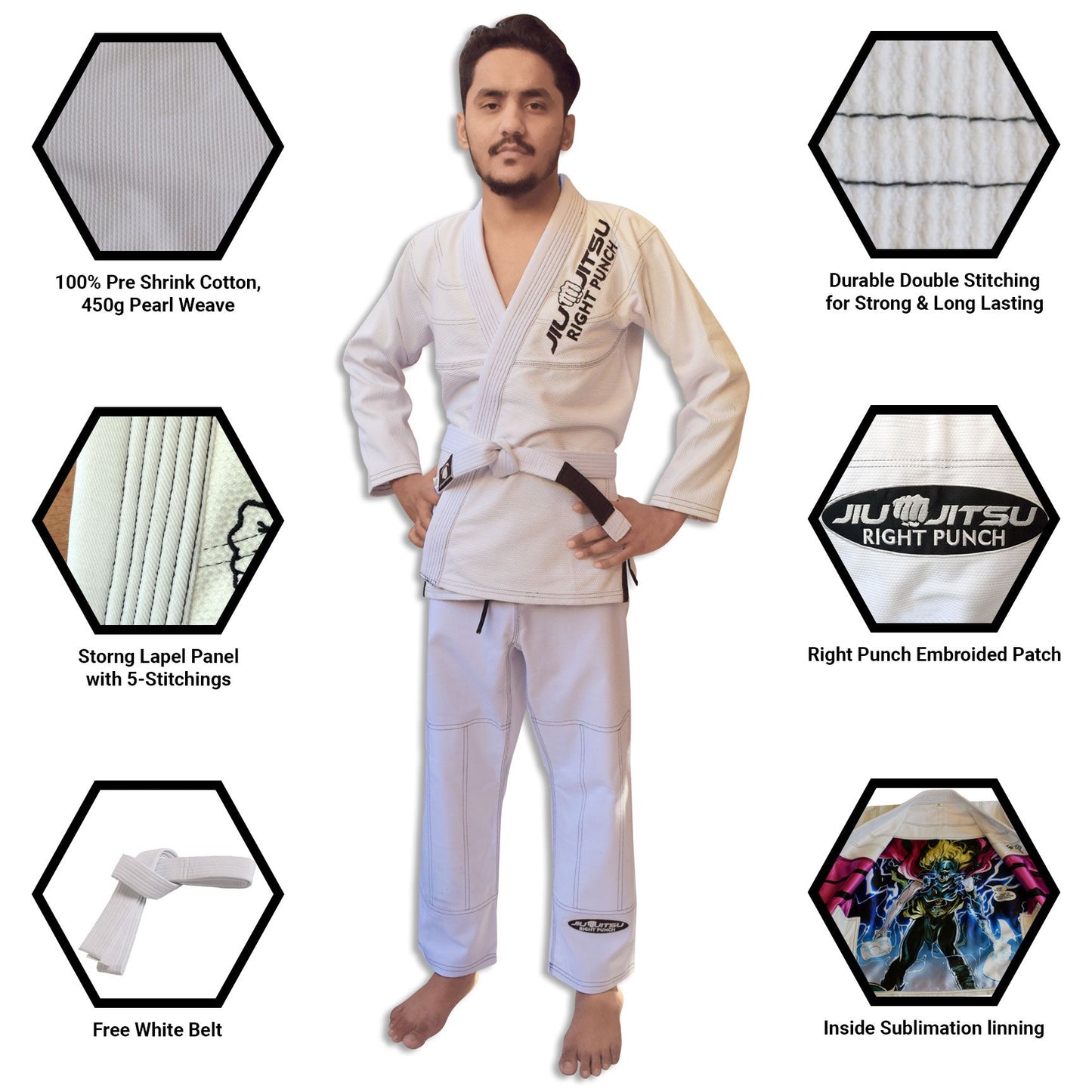 White Bjj Gi for Kids - Brazilian Jiu Jitsu for Kids With Free Belt - RightPunch Sports