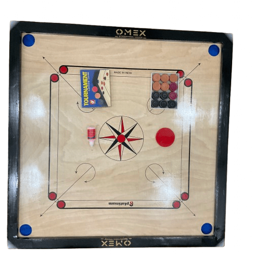 Wooden Carrom Board Set with Coins and Carrom Board Powder.