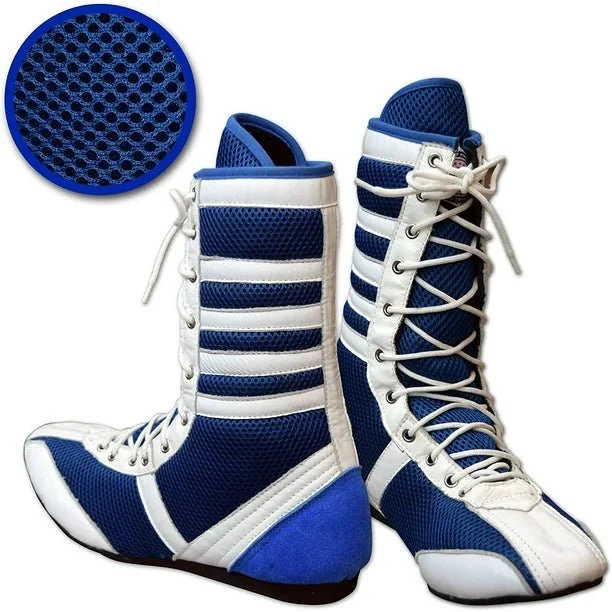 Long Boxing Shoes Anti Slip and Lightweight Blue and White 5 Long Boxing Shoes Anti Slip and Lightweight Blue and White - Image 5