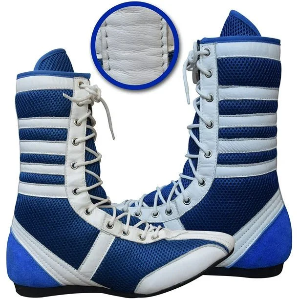 Long Boxing Shoes Anti Slip and Lightweight Blue and White 3 Long Boxing Shoes Anti Slip and Lightweight Blue and White - Image 3