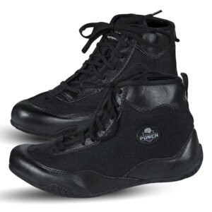 RightPunch Black Breathable Leather Boxing and Wrestling Shoes