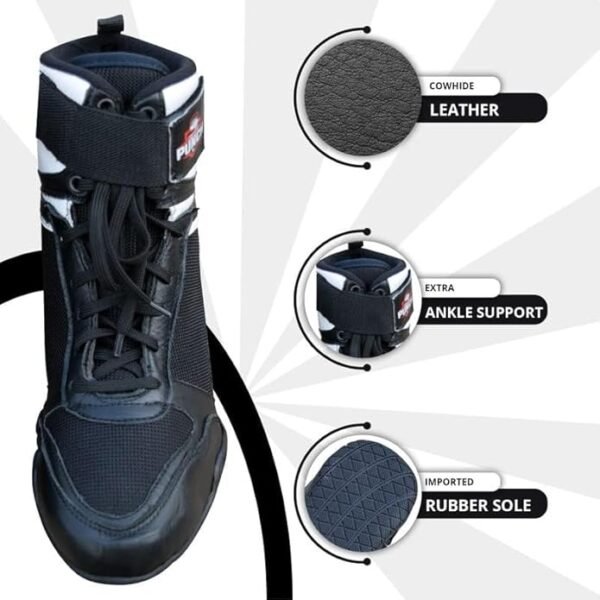 Black Breathable Leather Boxing and Wrestling Shoes - Image 4