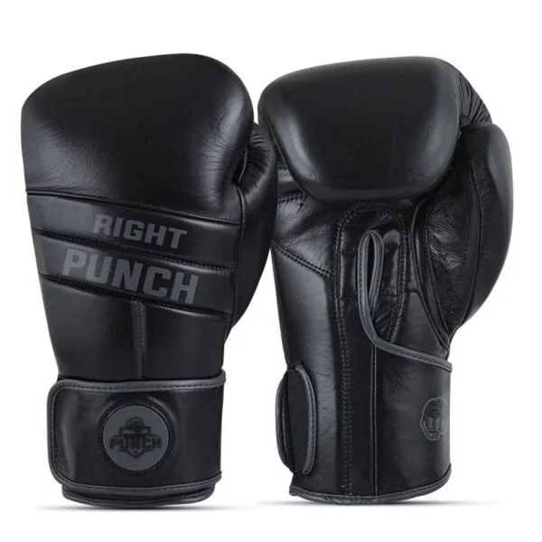 RightPunch Genuine Leather Boxing Gloves Black