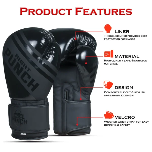 RightPunch Black Synthetic Leather Boxing Gloves - Image 6