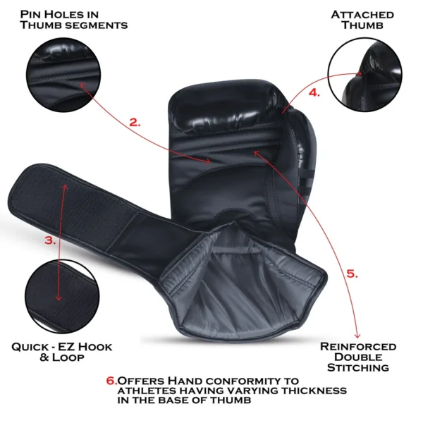 RightPunch Black Synthetic Leather Boxing Gloves - Image 4
