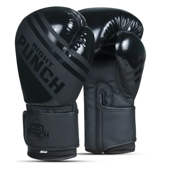 RightPunch Black Synthetic Leather Boxing Gloves - Image 2