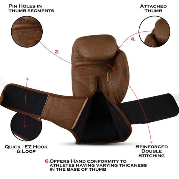 RightPunch Genuine Leather Boxing Gloves Brown - Image 4