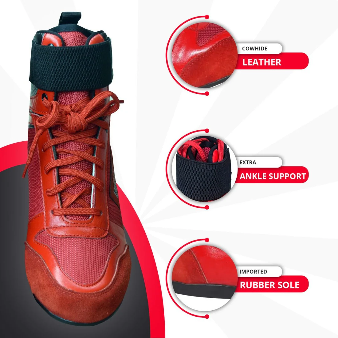 Red Breathable Leather Boxing Shoes 4 Red Breathable Leather Boxing Shoes - Image 4