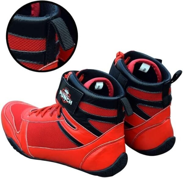 Red Breathable Leather Boxing Shoes