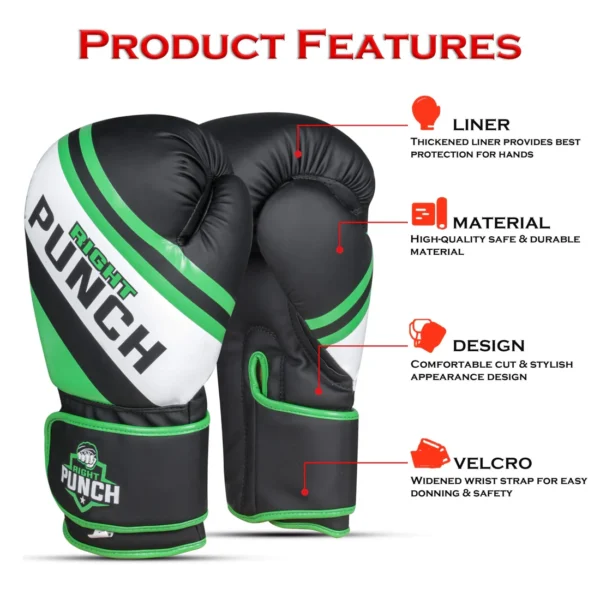 RightPunch Green Synthetic Leather Boxing Gloves - Image 3