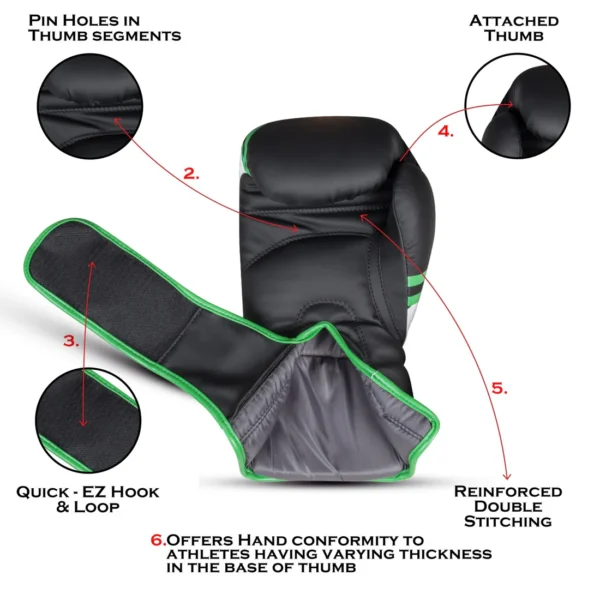 RightPunch Green Synthetic Leather Boxing Gloves - Image 2